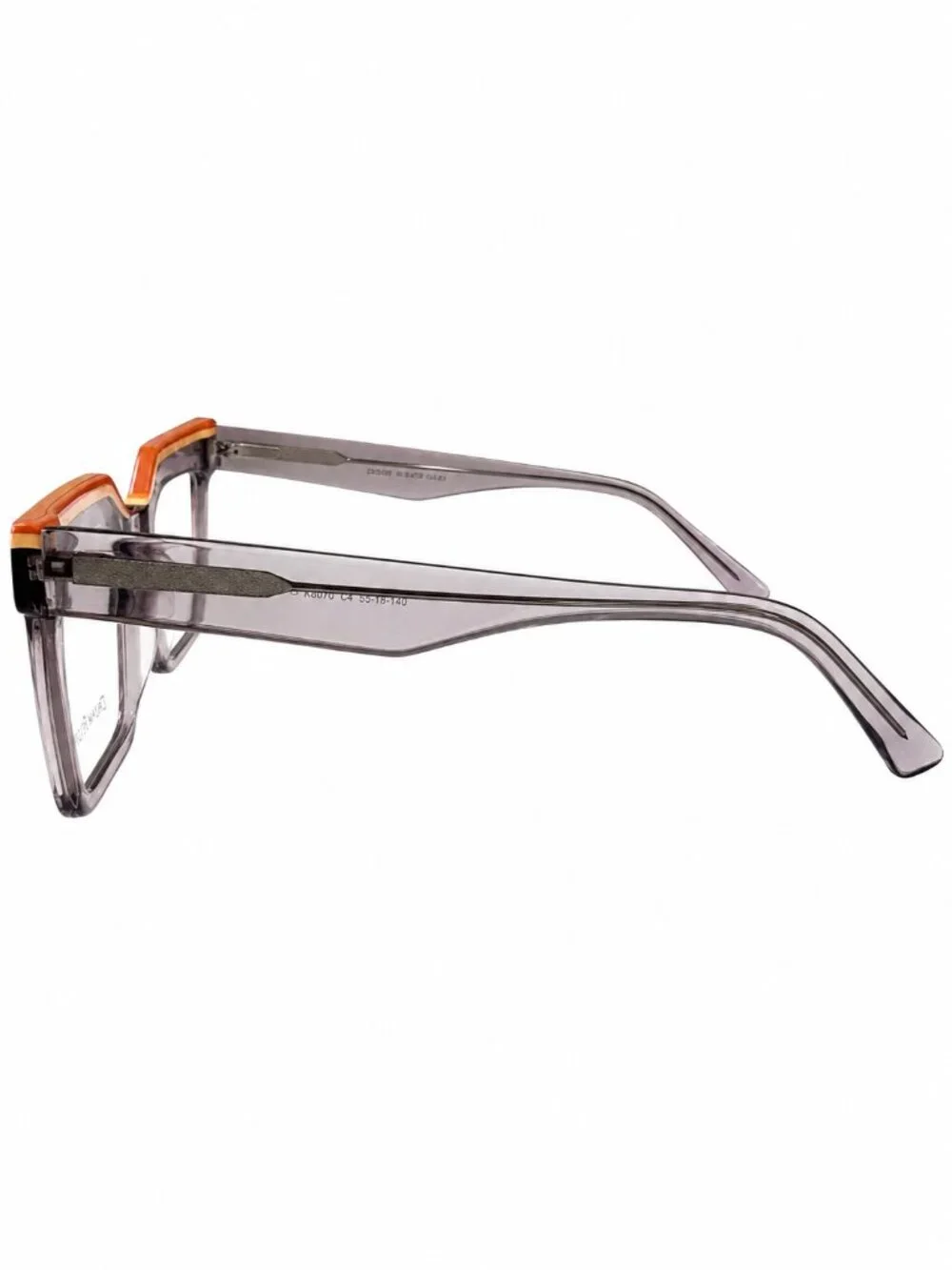 Dream Fever K8070 C4 Grey Crystal/Orange Square Eyeglass Frames 52-20-145
